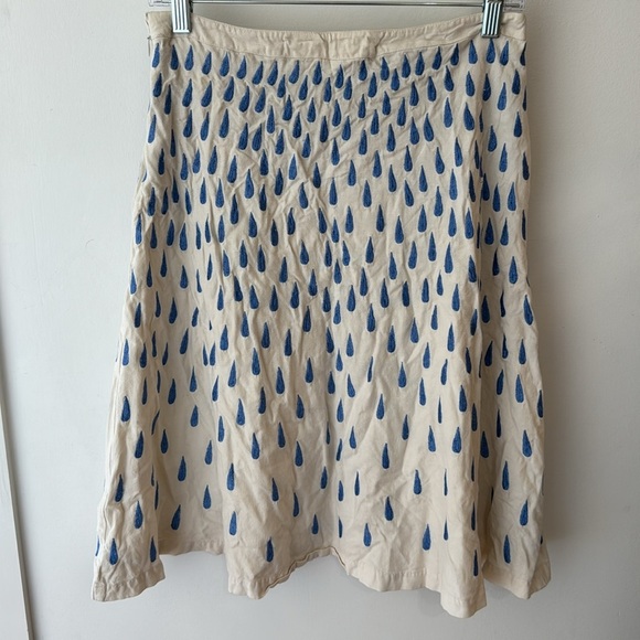 Anthropologie Cream and Blue A-Line Skirt - Picture 2 of 7